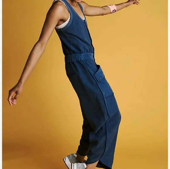 Free People FP Movement Timko XL Navy Blue Barrel Leg Athletic Sporty Jumpsuit - Picture 4 of 16